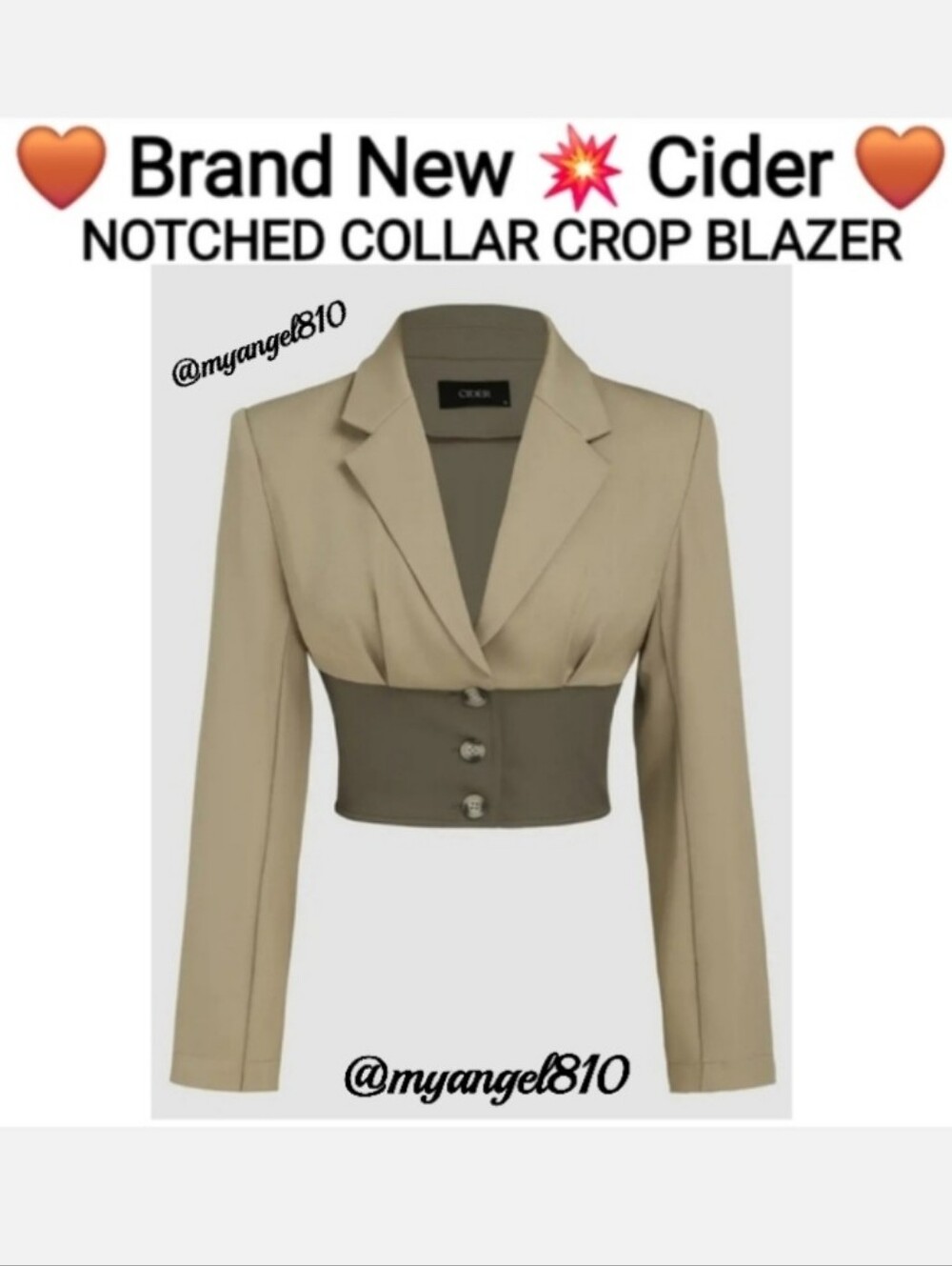 Cider Tan Notched Collar Crop Blazer, Size L